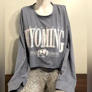 ROMWE Blue Wyoming Graphic Sweatshirt